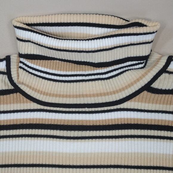 Worthington Turtle Neck Winter Formal Stripes Long Sleeve Stretchy Cotton Shirt - Picture 8 of 13